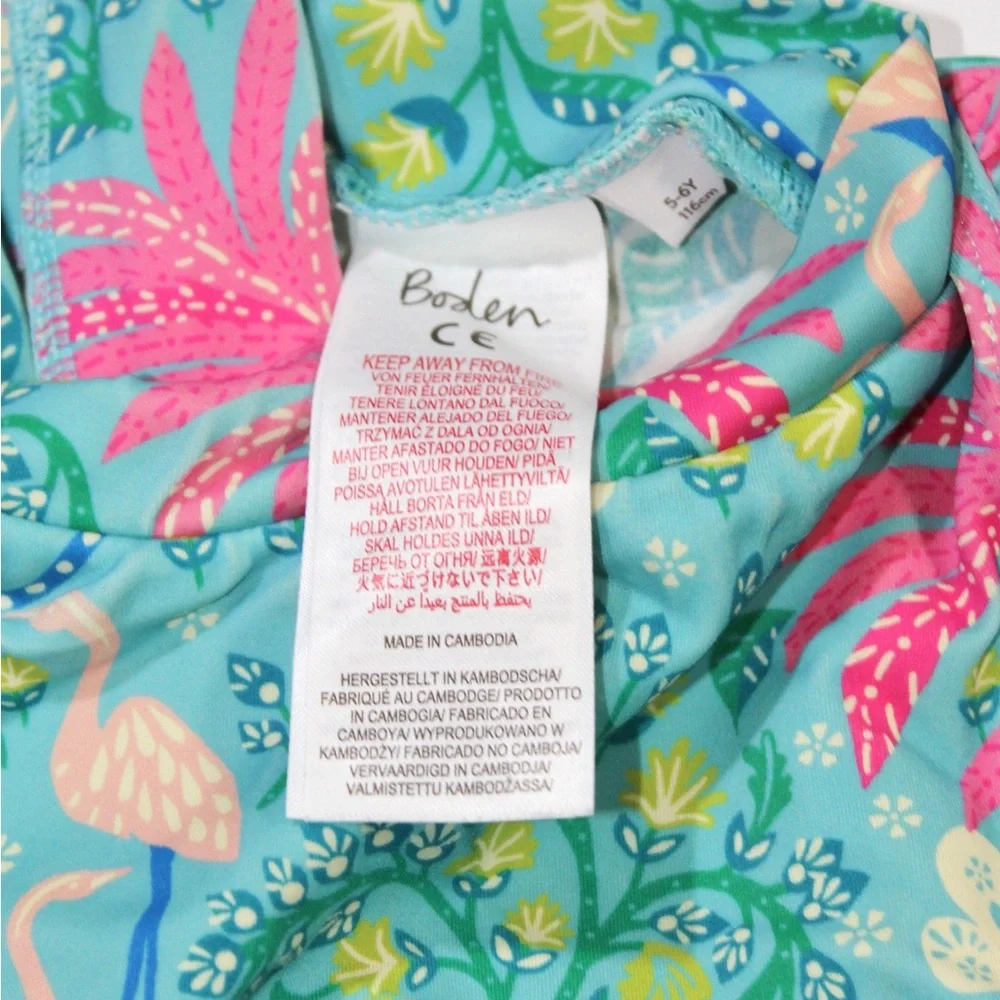 Boden Teal and Pink Long-Sleeve Ruffle One-Piece